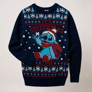 New Disney Lilo & Stitch Boys Blue Christmas Holiday Sweater Size S (6-7) NWT